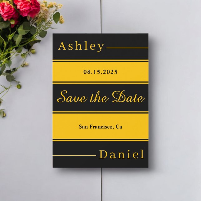 Save The Date Élégant Fancy Black And Gold Stripes Mariage chic (Créateur téléchargé)