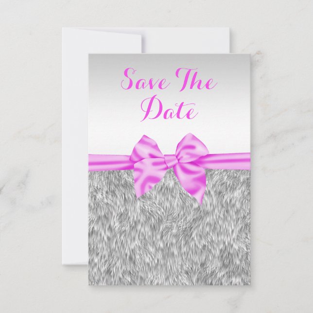 Save The Date Élégant Faux Fur & Pink Bow Anniversaire Enregistr (Devant)