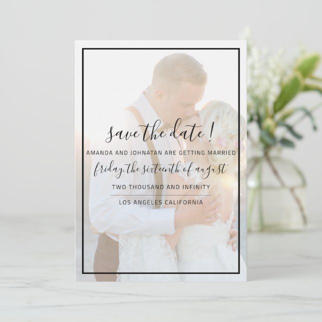Save The Date Elegant Faux Vellum Overlay Photo Wedding Save The (Debout devant)