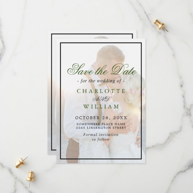 Save The Date Elegant Faux Vellum Overlay Photo Wedding Save The (Devant/Arrière en situation)