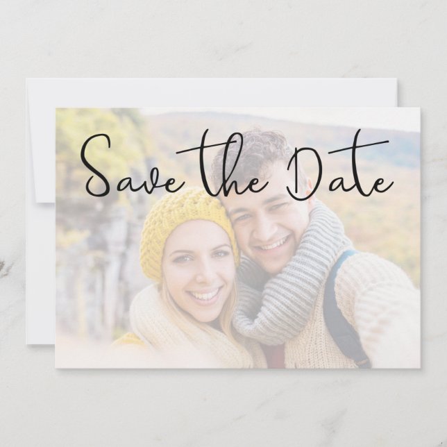 Save The Date Elégant Faux Vellum Photo Effet Script Mariage (Devant)