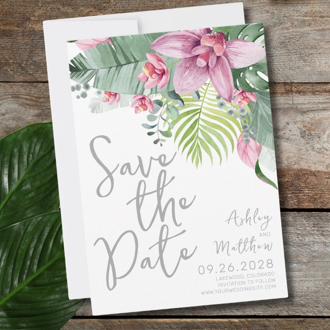 Save The Date Élégant Feuille de palmier floral (Fun Modern Floral Palm Leaves Tropical Wedding Save The Date)