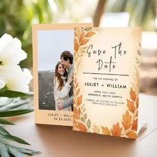 Save The Date Élégant Feuille & Pampas Grass Mariage de automne