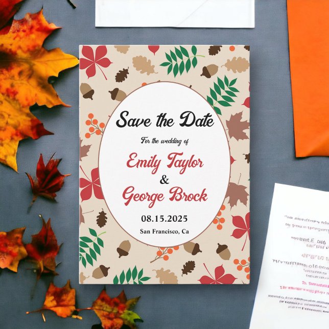 Save The Date Élégant Feuilles Automne Moderne Floral Mariage (Créateur téléchargé)