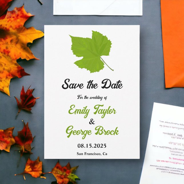 Save The Date Élégant Feuilles de automne vert Automne Mariage f (Créateur téléchargé)