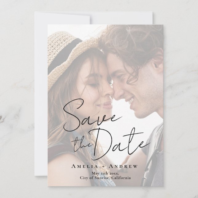 Save The Date Élégant Fiançailles  de script de script de photo  (Devant)