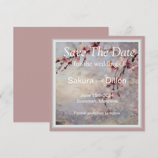 Save The Date Élégant Fleur de Cerisier à l'Aquarelle (Devant / Derrière)