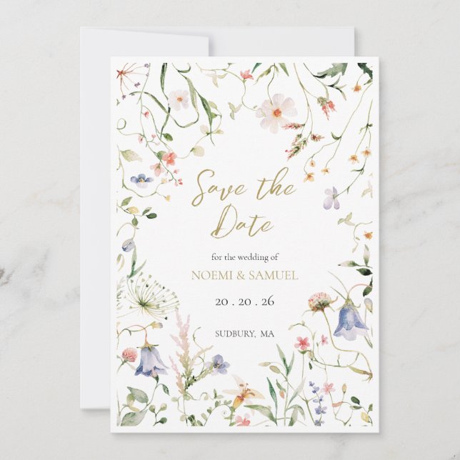 Save The Date Elégant Fleur sauvage Aquarelle Delicate Mariage (Devant)