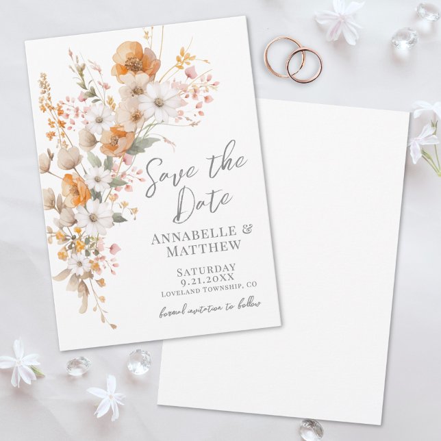 Save The Date Élégant Fleur sauvage Automne Botanique Floral Mar (Elegant Wildflower Fall Botanical Floral Wedding Save the Date)