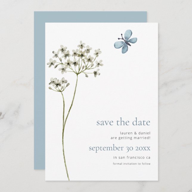 Save The Date Élégant Fleur sauvage de papillon QR Code Mariage  (Devant / Derrière)