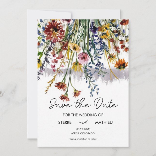 Save The Date Élégant Fleur sauvage de prairie (Devant)