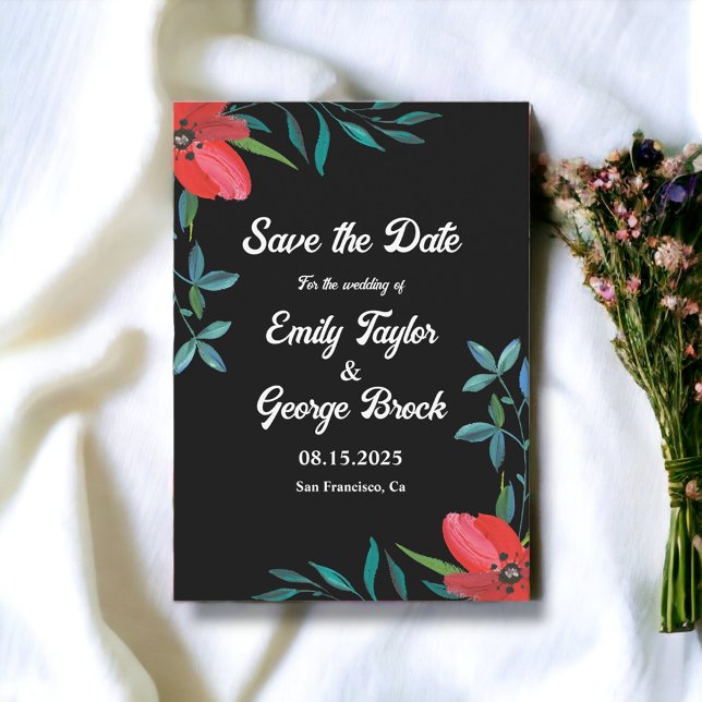 Save The Date Elégant Fleur sauvage de verdure noir Mariage Flor (Créateur téléchargé)