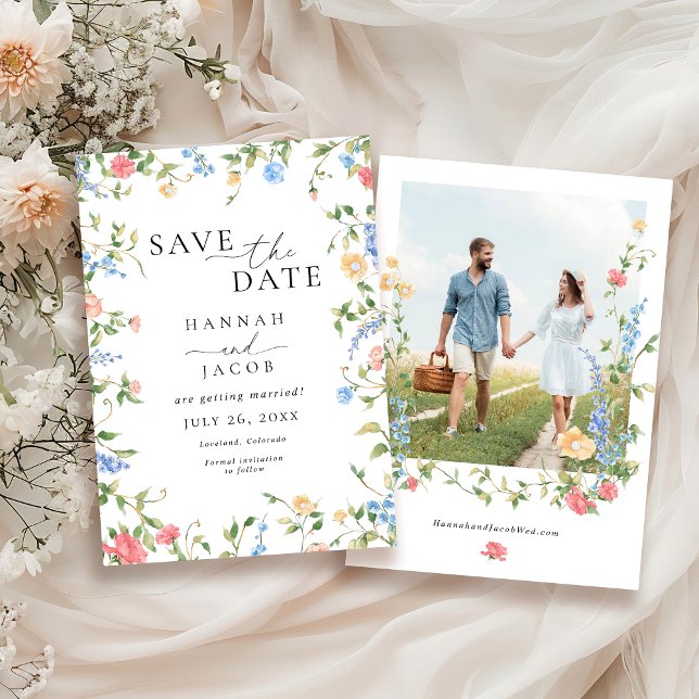 Save The Date Élégant Fleur sauvage Floral Photo Mariage (Créateur téléchargé)