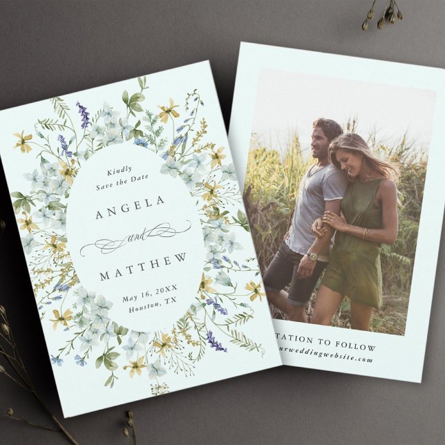 Save The Date Elégant Fleur sauvage Frame Mariage Photo Mint (Créateur téléchargé)