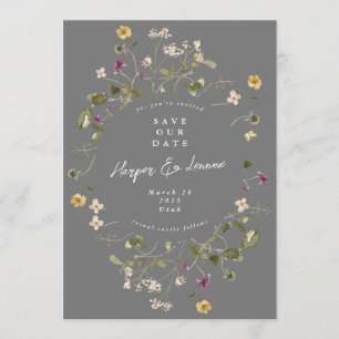 Save The Date Élégant Fleur sauvage gris Pampas Floral Photo Ret
