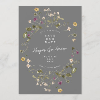 Save The Date Élégant Fleur sauvage gris Pampas Floral Photo Ret