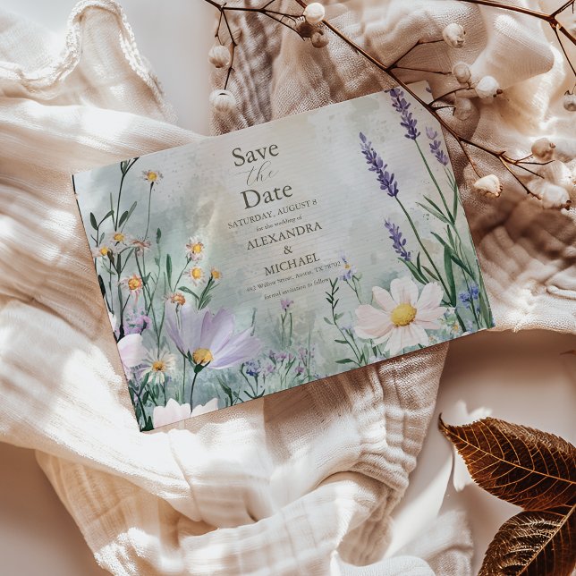 Save The Date Élégant Fleur sauvage Meadow Blush Pink Mariage En (Créateur téléchargé)