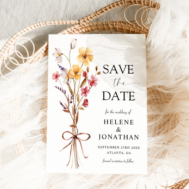 Save The Date Elégant Fleur sauvage moderne aquarelle Mariage (Elegant Modern Watercolor Wildflower Wedding Save The Date)