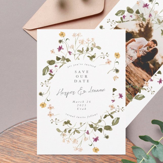 Save The Date Élégant Fleur sauvage séché Pampas Floral Photo Re (Créateur téléchargé)