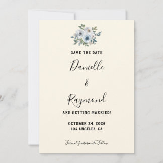 Save The Date Élégant Fleurs Bleues Vintage Enregistrez La Date