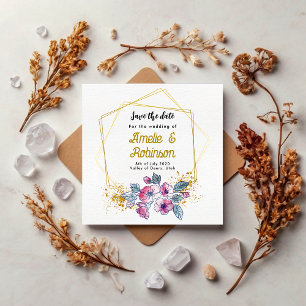 Save The Date Élégant Floral Blanc et Or Moderne Unique