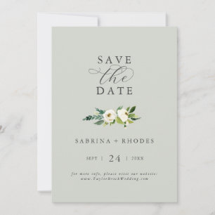 Save The Date Élégant floral blanc Sage Mint Enregistrer la da