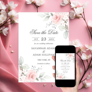 Save The Date Élégant floral Blush Rose rose Botanique
