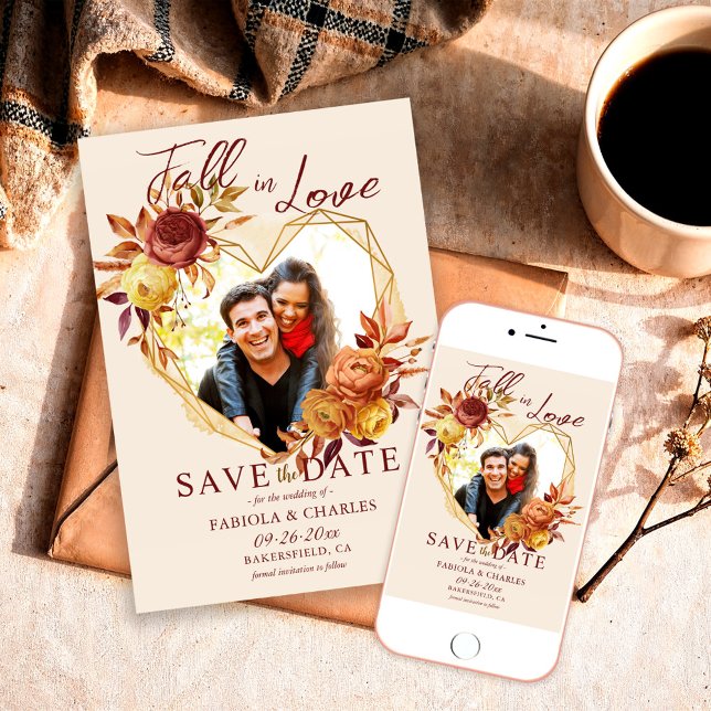 Save The Date Elegant Floral Boho Fall in Love Photo Wedding (Créateur téléchargé)