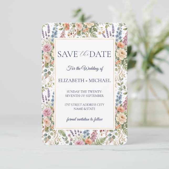 Save The Date Élégant floral botanique vintage (Debout devant)