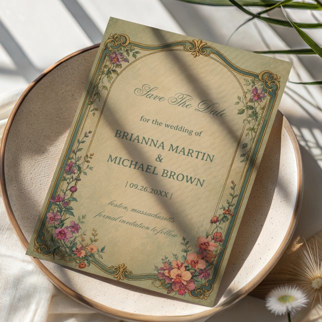 Save The Date Élégant floral botanique vintage (Créateur téléchargé)