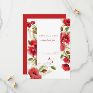 Save The Date Élégant floral de pavot rouge