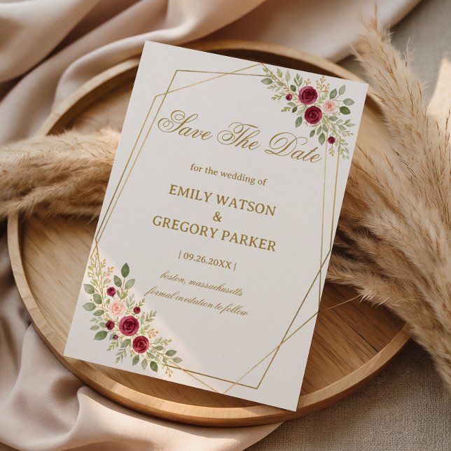 Save The Date Élégant floral doré (Créateur téléchargé)