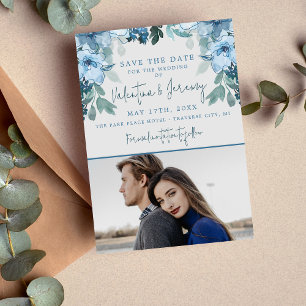 Save The Date Elégant Floral Dusty Blue Mariage Turquoise