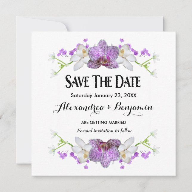 Save The Date Elégant Floral Fleurs Botaniques Aquarelle Personn (Devant)