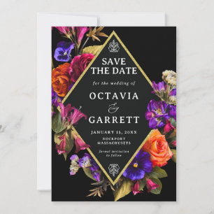 Save The Date Élégant Floral Formé Violet Rouge Orange