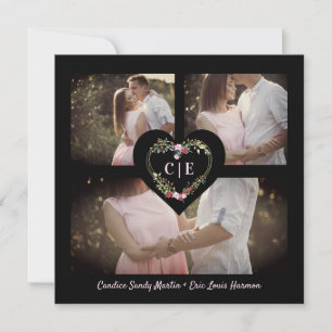 Save The Date Élégant Floral Red Heart 3 Photos Instant Engagé