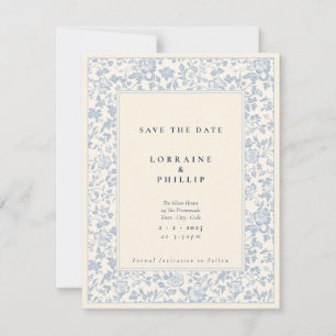Save The Date Élégant floral vintage personnalisé bleu clair et