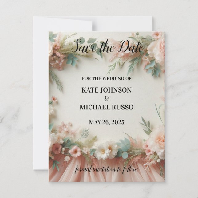 Save The Date Elegant Floral Wedding  (Devant)