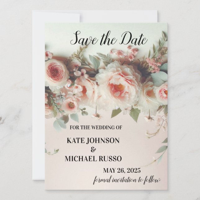 Save The Date Elegant Floral Wedding  (Devant)