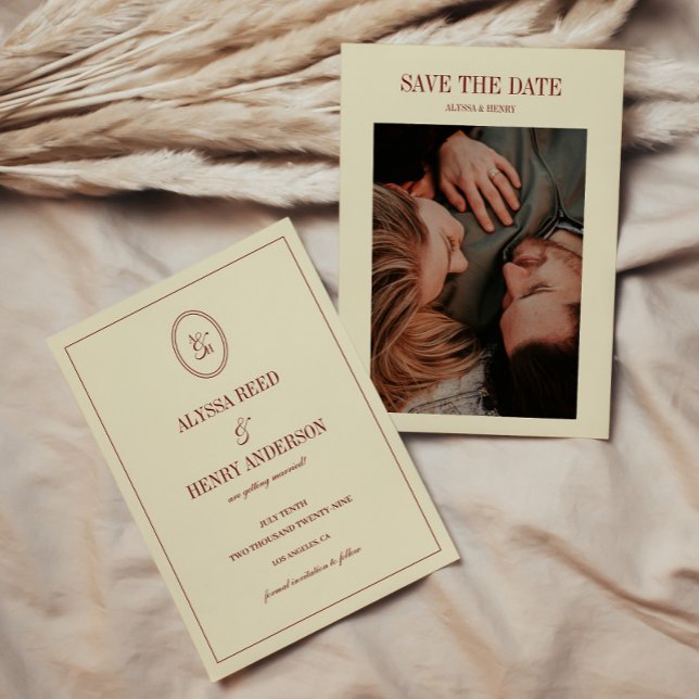 Save The Date Elegant Formal Ivory Monogram Couple Photo Wedding (Créateur téléchargé)