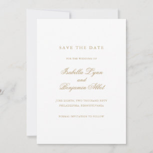 Save The Date Élégant Formal Mariage non photo Or