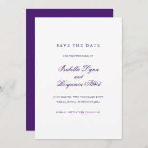 Save The Date Élégant Formal Non Photo Royal Purple Mariage
