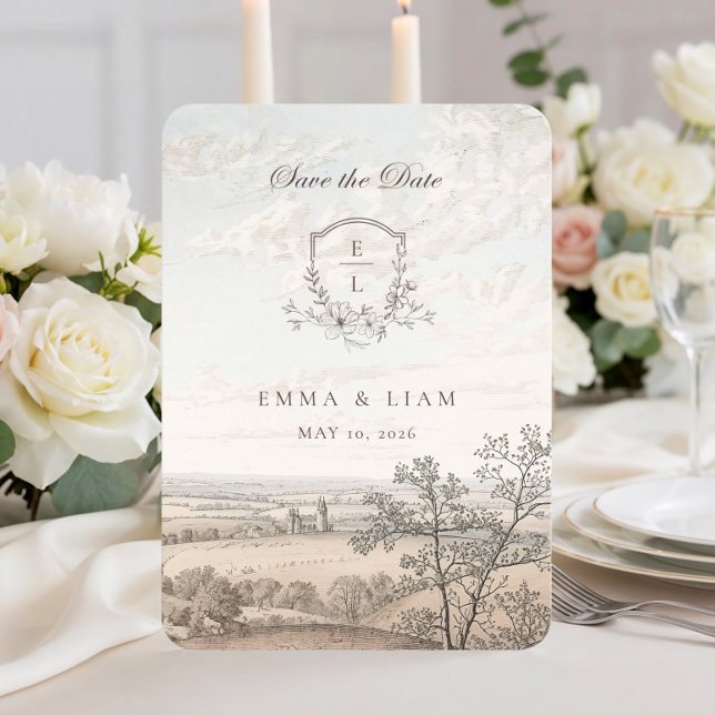 Save The Date Elegant French Country Toile Monogram Wedding (Créateur téléchargé)
