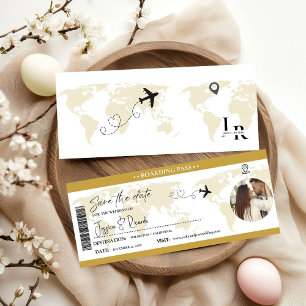 Save The Date Elegant Gold Boarding pass Mariage de billet
