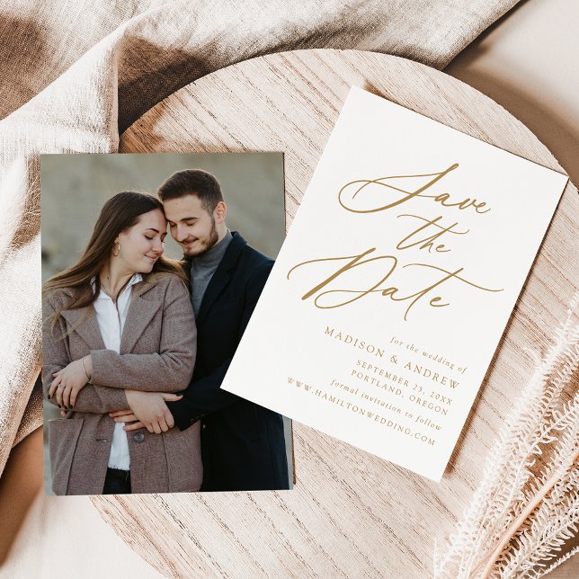 Save The Date Elegant Gold Calligraphy Mariage photo (Créateur téléchargé)