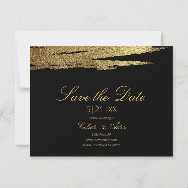 Save The Date Elégant Gold Faux Foil Brush Black Enregistrer la  (Devant)