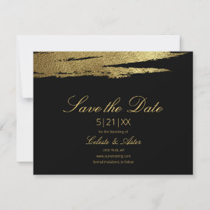 Save The Date Elégant Gold Faux Foil Brush Black Enregistrer la