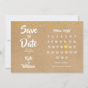 Save The Date Elegant Gold Heart Calendrier Rustique Boho