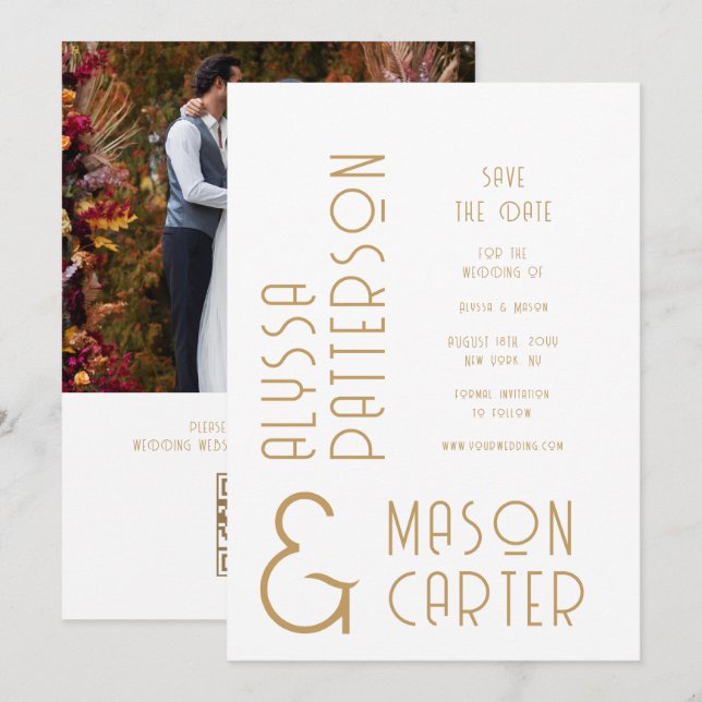 Save The Date Elegant Gold QR Code Photo Mariage Enregistrer La  (Devant / Derrière)