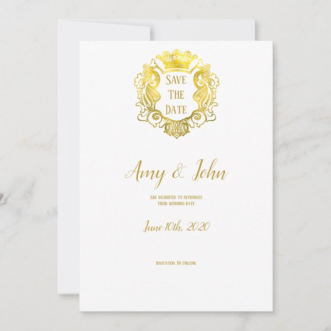 Save The Date Elégant Gold Royal Crest Mariage Enregistrer La Da (Devant)